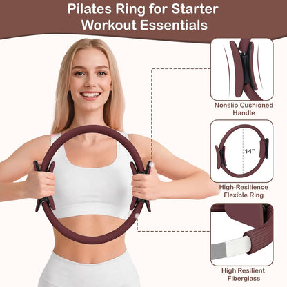 Hoedia Pilates Kit for Women, Pilates Equipment Ring and Ball Set with Resistance Bands, Yoga Strap, Core Sliders, Socks, Bag & Guide for Starter Home Workout Fitness Gym Essentials