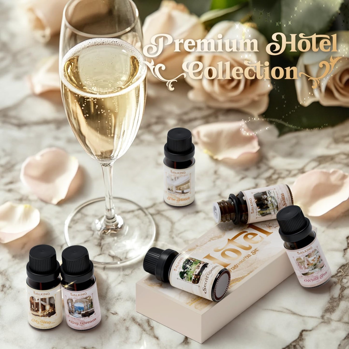 SALKING Floral Essential Oils Set, Premium Pure and Natural Essential Oils, Fragrance Oil Scented Oils for Oil Diffusers 6 x 10 ML - Lavender, Rose, Jasmine, Cherry Blossom, Gardenia, Chamomile