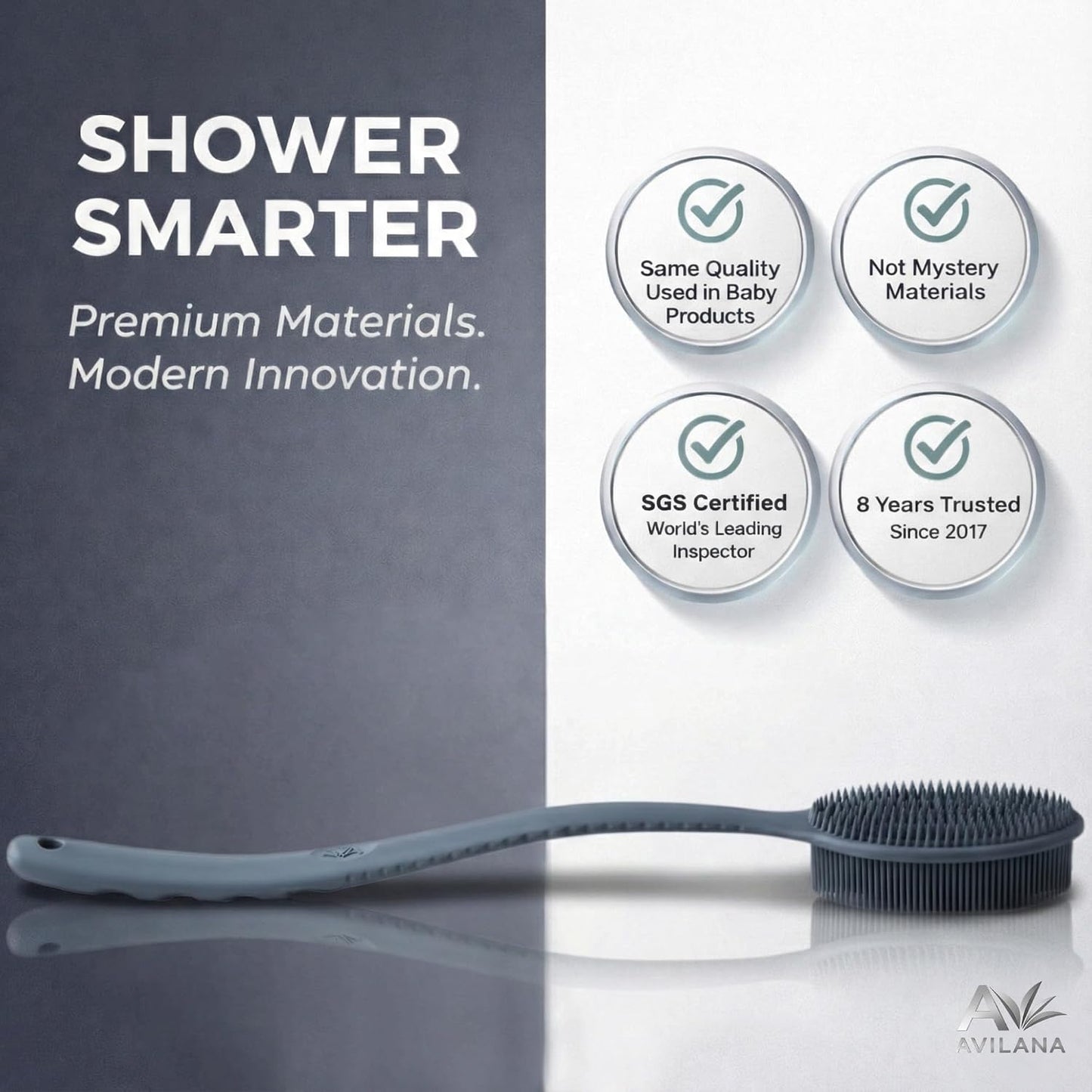 Avilana Premium Silicone Body Scrubber - Trusted Since 2017 - SGS Certified Food Grade Dual Sided Bath Brush, Quick-Dry Exfoliating Loofah Alternative, Massage Brush Sensitive Skin Women Men