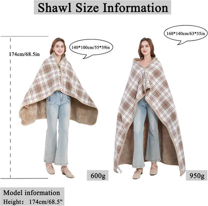 forestfish Fleece Wearable Blanket, Plaid Lap Blanket Comfy Poncho Throw with Buttons for Bed Sofa Office, Grey-White