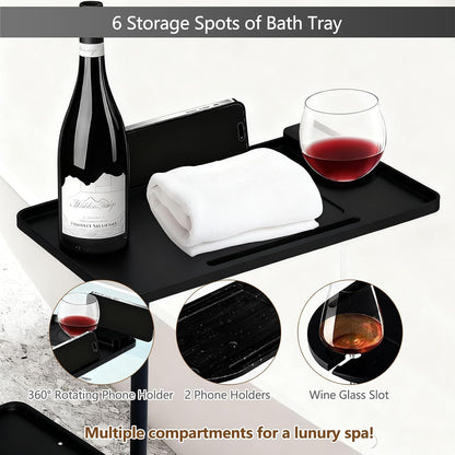 3 Layer Bathtub Tray Table,Bamboo Swivel Bathtub Side Table Height Adjustable,Freestanding Bathtub Tray for Tub Against Wall,Bathtub Accessories&Bathroom Organizer for Luxury Home Spa (Black)