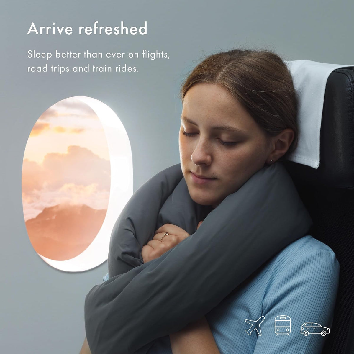 Huzi Infinity Pillow - Home Travel Soft Neck Scarf Support Sleep (Grey)