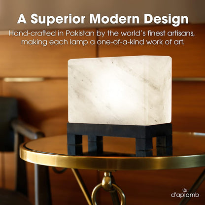 d'aplomb 100% Authentic Natural Himalayan Salt Lamp;Hand-Carved Modern Rectangle Rare White Crystal Rock Salt from The Himalayan Mountain; Footed Wood Base, Dimmer Cord; 11.5 lbs