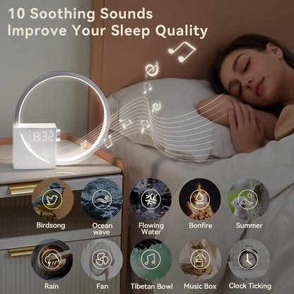 Vivilumens Sunrise Alarm Clock Sound Machine Nightlight, Gradual Wake Up Light, Digital Dimmable Clock, 10 White Noise Sleep Sounds, Snooze, Dual Clocks for Heavy Sleeper Adult, Decor Gifts for Women