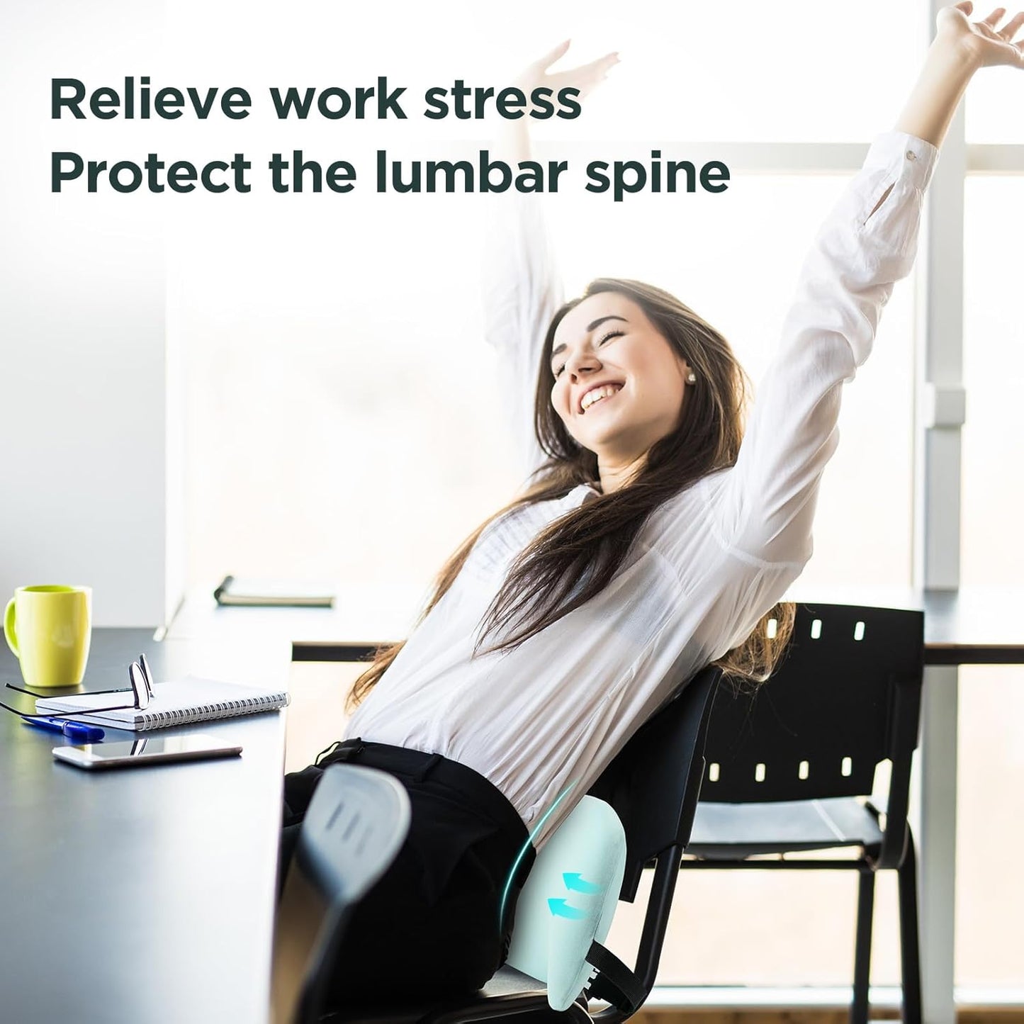 Lumbar Support Pillow for Office Chair, Car Lumbar Pillow Lower Back Pain Relief, Memory Foam Back Cushion with 4D Mesh Cover and Adjustable Straps, Ergonomic Chair Back Pillow for Car,Bed, Gaming