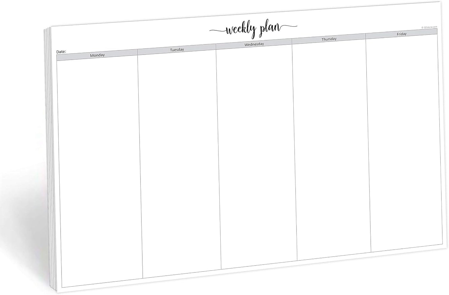 321Done Undated Weekly Planner Notepad, Jumbo 11x17 Desk Pad - 50 Tear-Off Sheets, Weekday Monday-Friday Schedule, Daily Task Planner for Home, Office & Student Use - Made in USA
