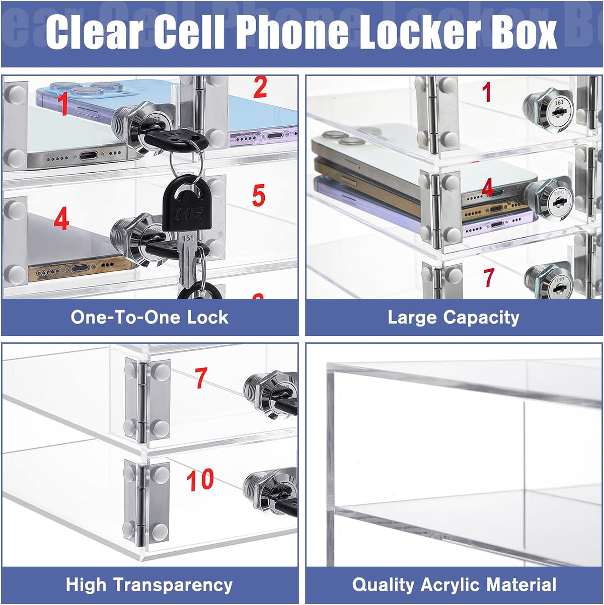 Layhit 20 Slots Cell Phone Locker Box for Classroom, Back to School, Clear