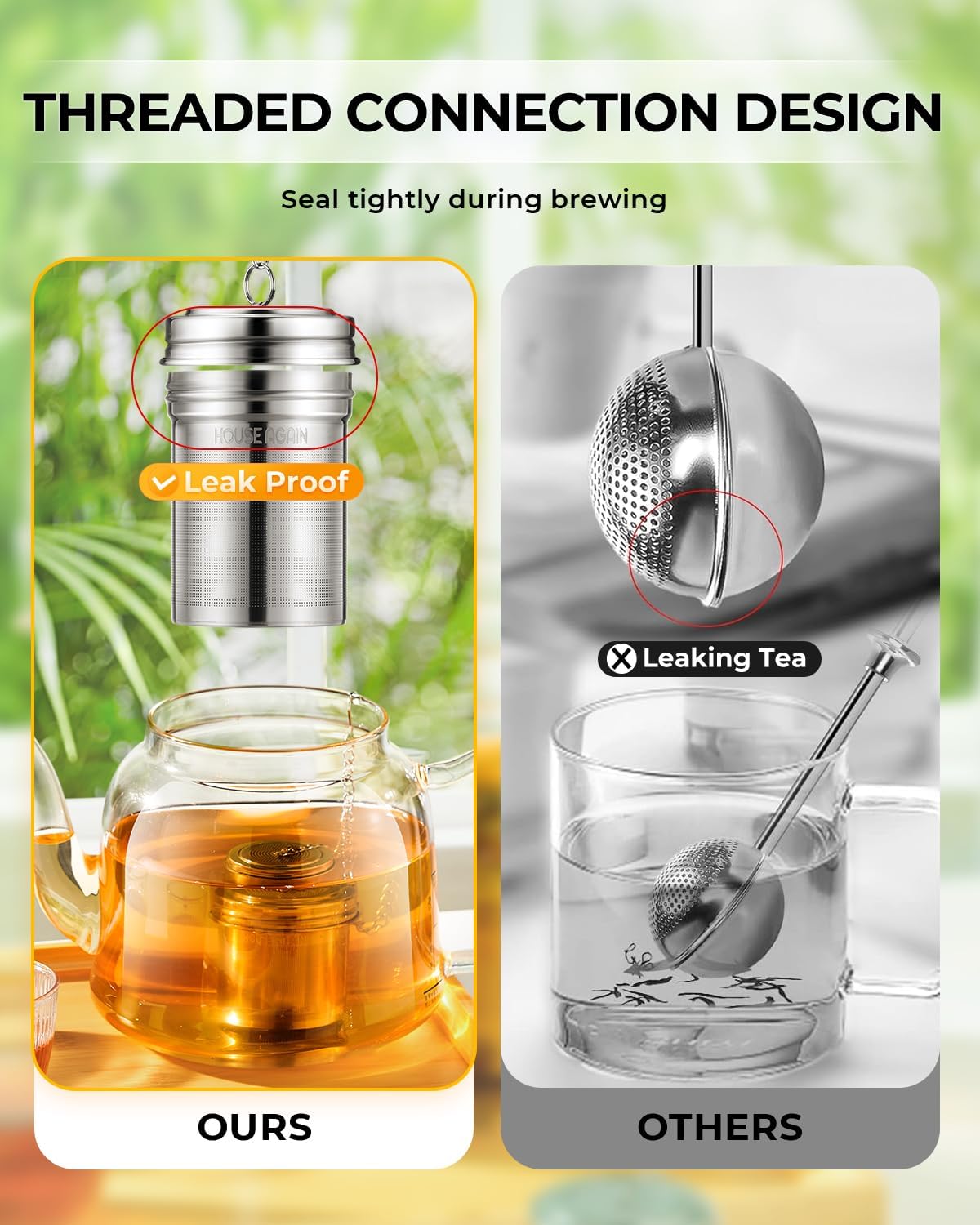 House Again 2 Pack Tea Infuser, Extra Fine Mesh Tea Infusers for Loose Tea, 18/8 Stainless Steel Tea Strainer with Extended Chain Hook, Tea Steeper for Brew Tea, Spices & Seasonings