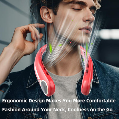 Portable Neck Fan, Personal Wearable Bladeless Fan, 6000mAh USB Rechargeable, 360° Airflow, LED Display, 4-Speeds, Hands Free Fan for Outdoor Indoor, Birthday Gifts for Men Women Dad Mom (Black)