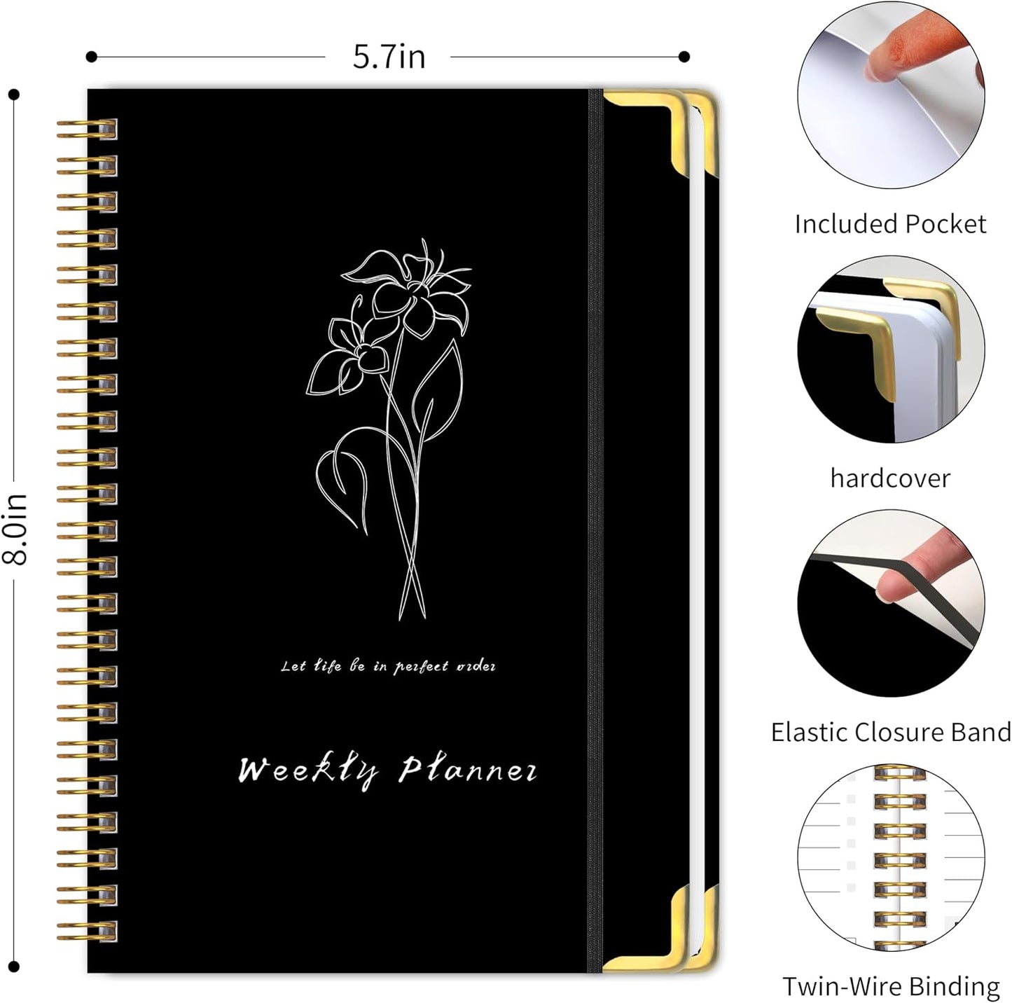 Undated Weekly Planner With Habit Tracker & To Do List 5.7 x 8.0 inch | Avoid Unfocused Busywork,Productivity Organizer,No-Bleed Thick Pages,Portable Size,Lay-Flat Spiral for Hands Free