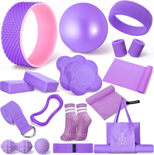 Gemscream 17 Pcs Yoga Starter Kit for Women, Pilates Equipment Set