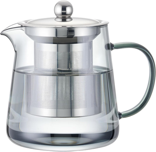 PARACITY Glass Teapot Stovetop 18.6 OZ, Borosilicate Clear Tea Kettle with Removable 18/8 Stainless Steel Infuser, Teapot Blooming and Loose Leaf Tea Maker Tea Brewer for Camping, Travel (550ML)