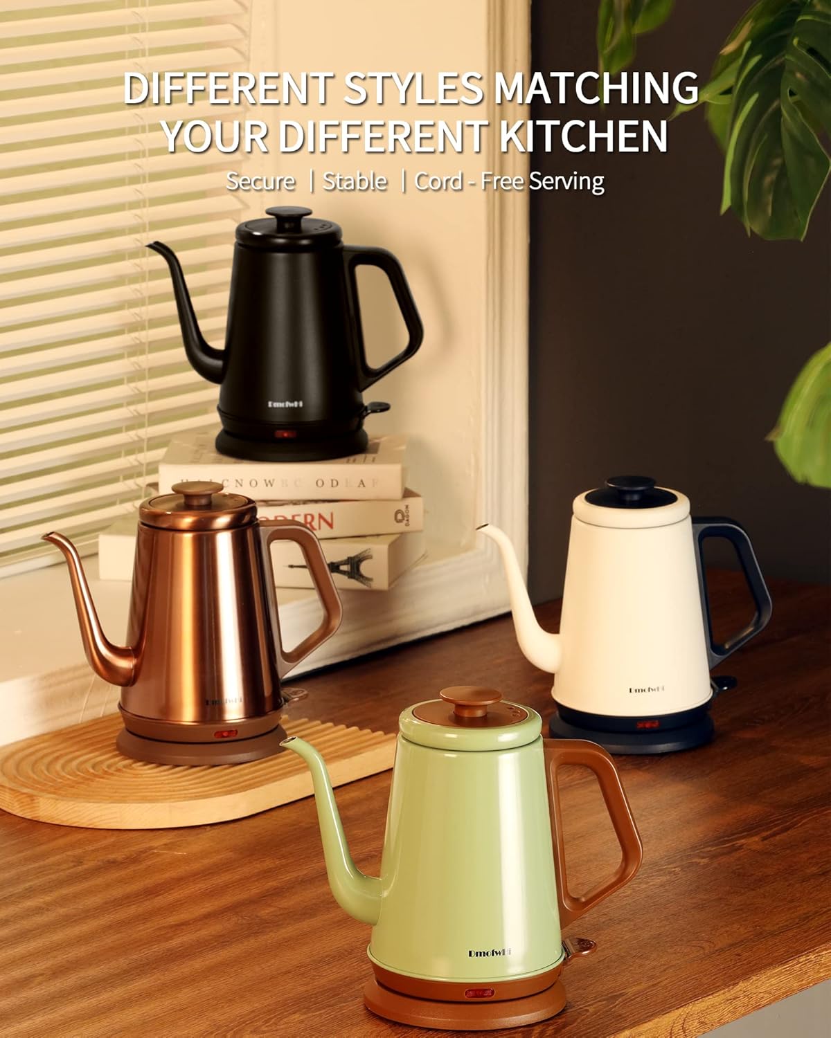 DmofwHi Gooseneck Electric Kettle(1.0L), 100% Stainless Steel BPA Free Classic Pour Over Coffee Kettle | Tea Kettle - Green