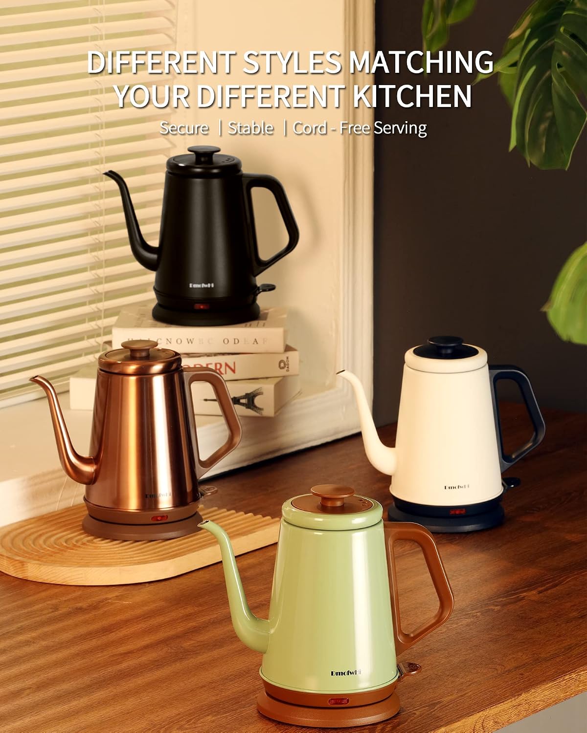 DmofwHi Gooseneck Electric Kettle(1.0L), 100% Stainless Steel BPA Free Classic Pour Over Coffee Kettle | Tea Kettle - Green