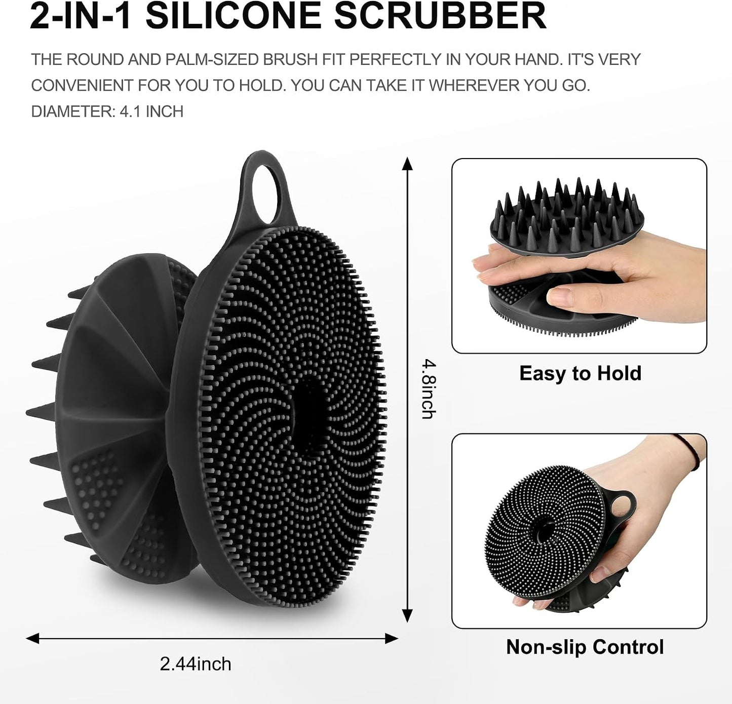 INNERNEED 2-in-1 Silicone Body Scrubber and Scalp Massager Shampoo Brush, Food-Grade Soft Material, More Hygienic, Easily Lather, Convenient for Travel, Gym, Business,etc (Pink)