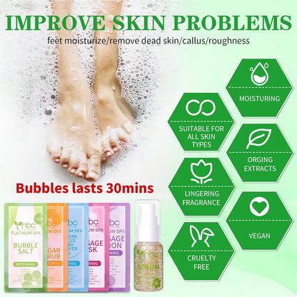 Pedicure Kit Foot Soak Set: Bubble Salt, Sugar Scrub, Massage Mask, Massage Lotion in a Box, 4 Step Foot Spa Kit for Dry Feet, Softens Calluses, Tired Feet（3 Set Lavender) - Colors A