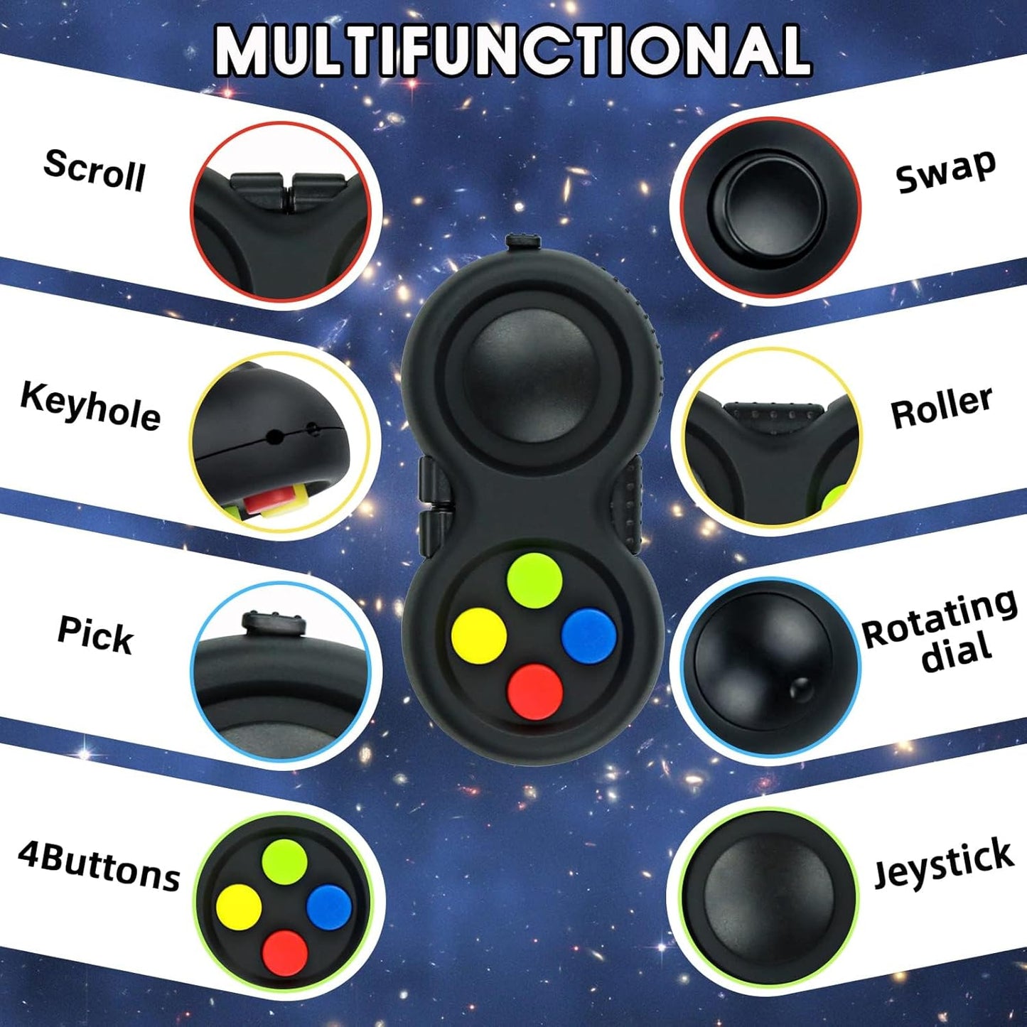Original Fidget Toy Game, Rubberized Classical Controller Fidget Concentration Toy with 8-Fidget Functions and Lanyard - Excellent for Relieving Stress and Anxiety