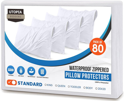 Set of 4 Pillow Protectors with Zipper Standard Size, Bed Bug and Dust Mite Proof Pillow Covers, Ultra Soft Pillow Encasements, Moisture Wicking and Waterproof Pillow Cases by Utopia Bedding (White)