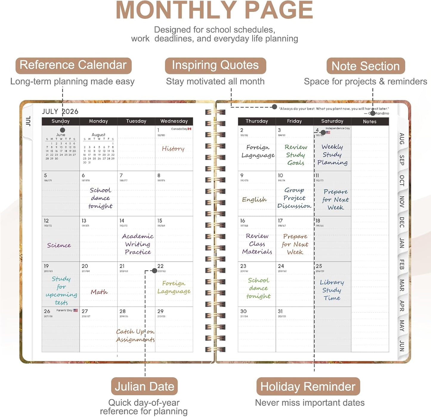 Planner 2026-2027, Weekly and Monthly Calendar Planner, JUL 2026 - JUN 2027 | A5(6.3'' x 8.5''), Hardcover, Agenda Book, Sprial Bound, Inner Pocket, Office and School Use