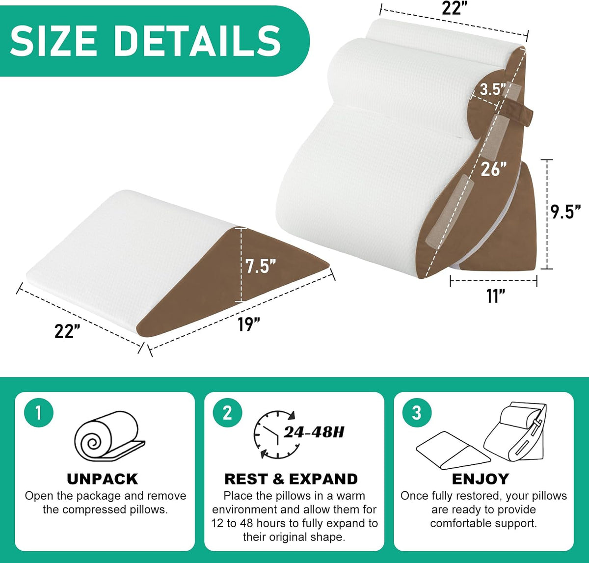 4PCS Wedge Pillow Set for After Surgery, White/Grey