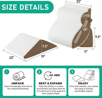 4PCS Wedge Pillow Set for After Surgery, White/Grey