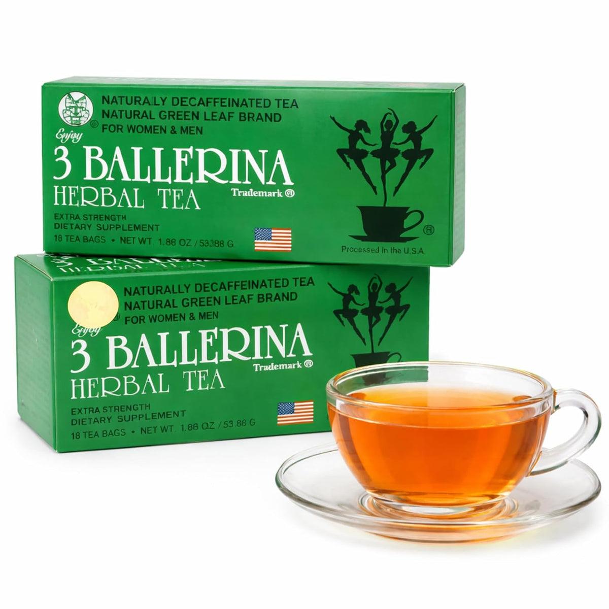 3 Ballerina Caffeine-Free Extra Strength Herbal Tea, 18 Count, Pack of 2