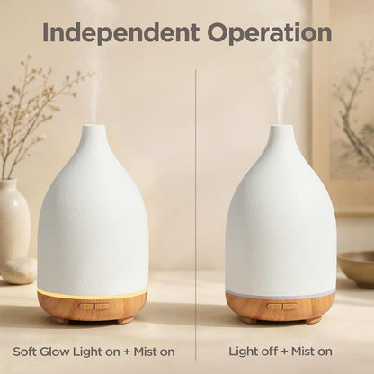 InnoGear Oil Diffuser, 300ML Ceramic Diffuser for Essential Oils Handcrafted Aromatherapy Diffuser Ultrasonic Cool Mist Humidifier with 4 Timers Waterless Auto Off for Room Office, White