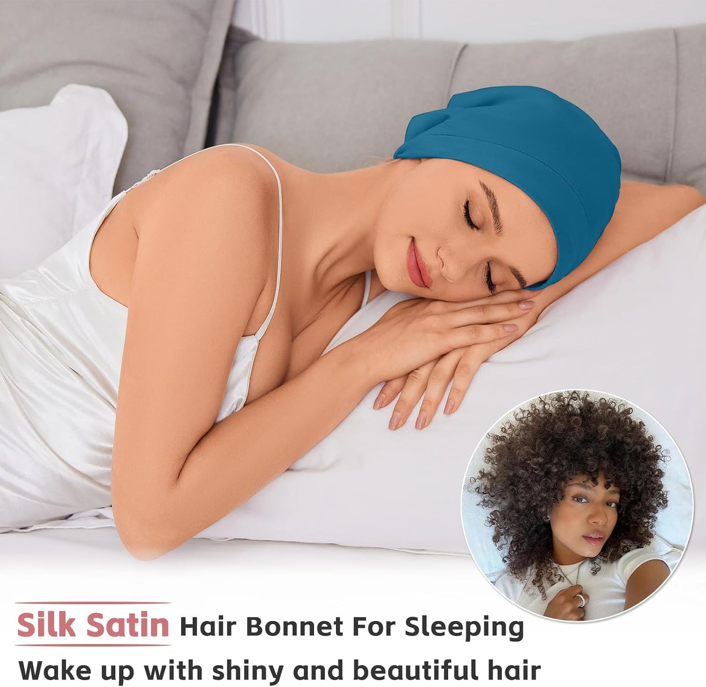 ZHENSILK Silk Bonnet for Sleeping Women, Adjustable Silky Satin Lined Sleep Cap, Silk Hair Wrap Slouch Beanie Hat