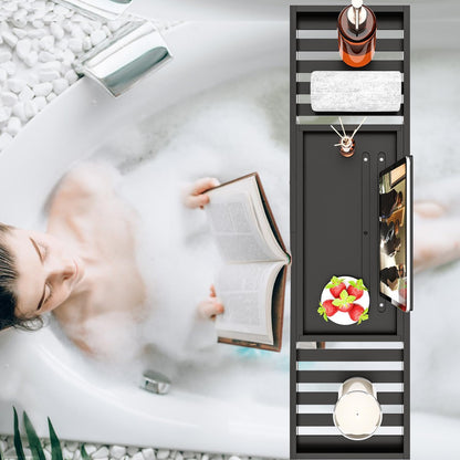 Premium Bamboo Bathtub Tray Caddy - Bath Tub Tray Table for Bathtub - Bath Caddy Tray for Bathtub, Expandable Size, Fits Most Bath Tubs
