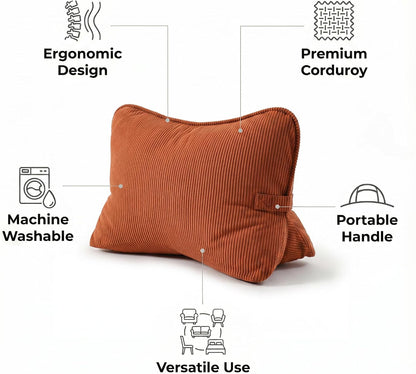 Pat. Pend. Corduroy Lumbar Support Back Pillow for Watching TV, Reading & Gaming, Ergonomic Triangle Support Cushion for Sofa, Armchair & Bed Sitting, Removable Washable Cover, Beige Gray