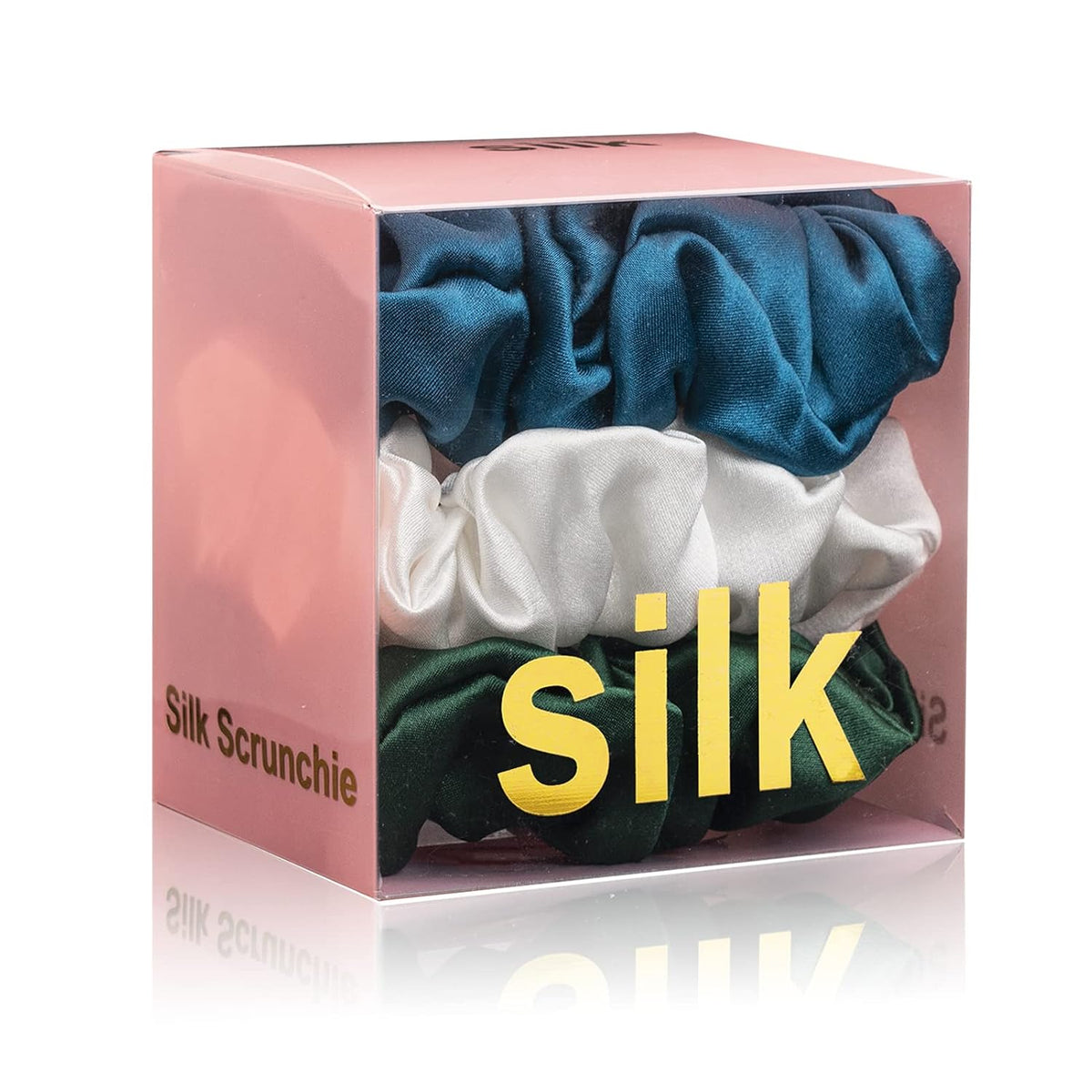 Silk Scrunchies for Hair 100% Mulberry Silk Hair Ties 3 Pack(Black, Navy Blue, Emerald)