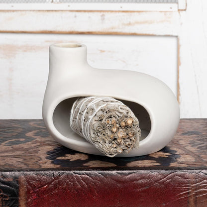 MOUGIGI Terracotta Palo Santo Holder - Modern Chiminea Incense Burner for Yoga, Meditation, and Energy Cleansing - Wood Sticks Dish, Sage Ash Catcher, Smudge Bowl, Cone Burner - Unique Meditation Gift