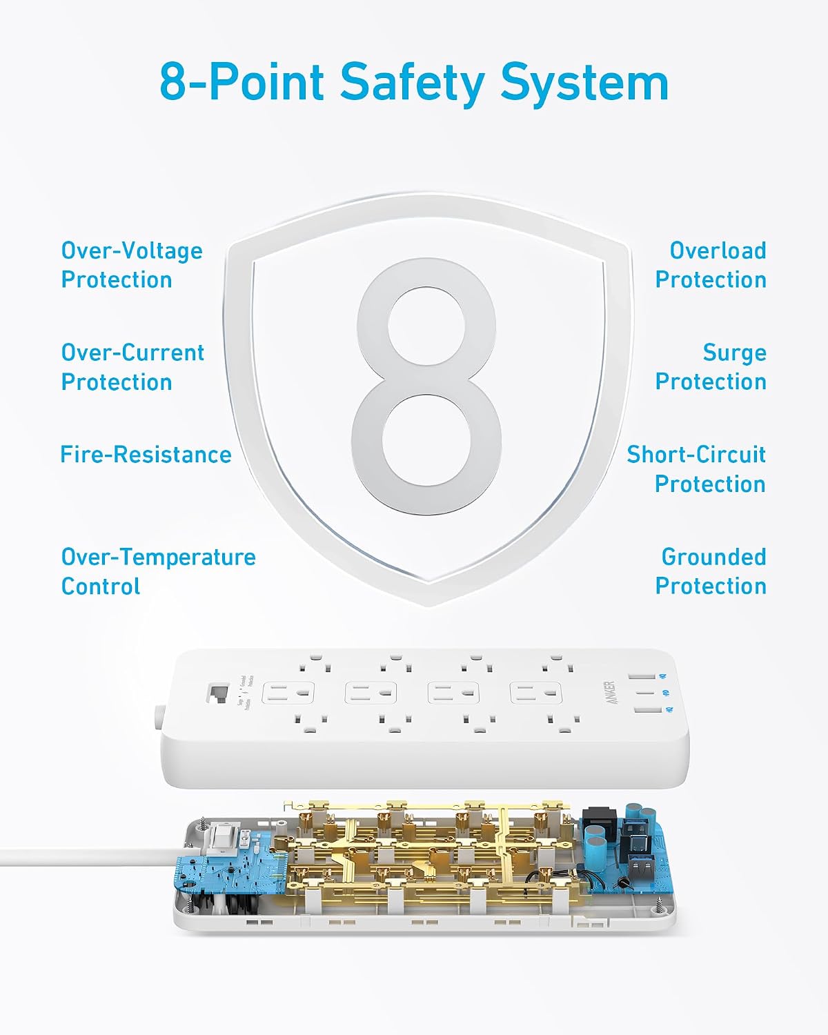 Anker Power Strip with 2100J Surge Protector, Outlet Extender, 20W, 12 AC