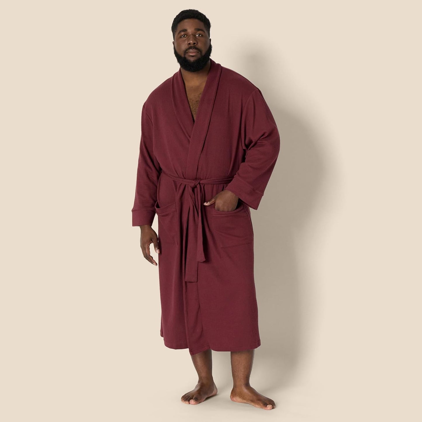 Amazon Essentials Men's Lightweight Cotton Waffle Bathrobe (Available in Big & Tall)