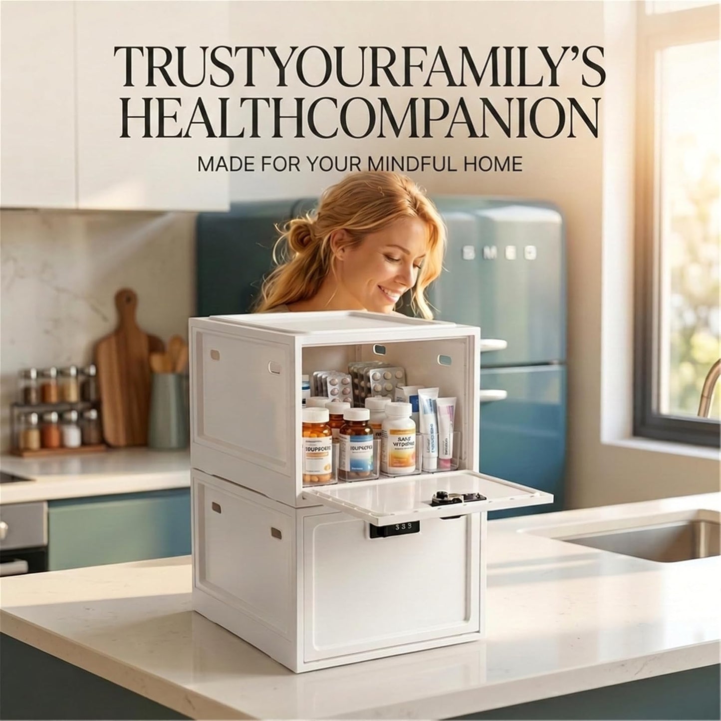Medicine Lock Box for Safe Medication, 10L Lockable Storage Box for Fridge/Snacks Food, Phone Lock Boxes with Combination Code for Home/Dorms/Office Storage (1, Translucent White)