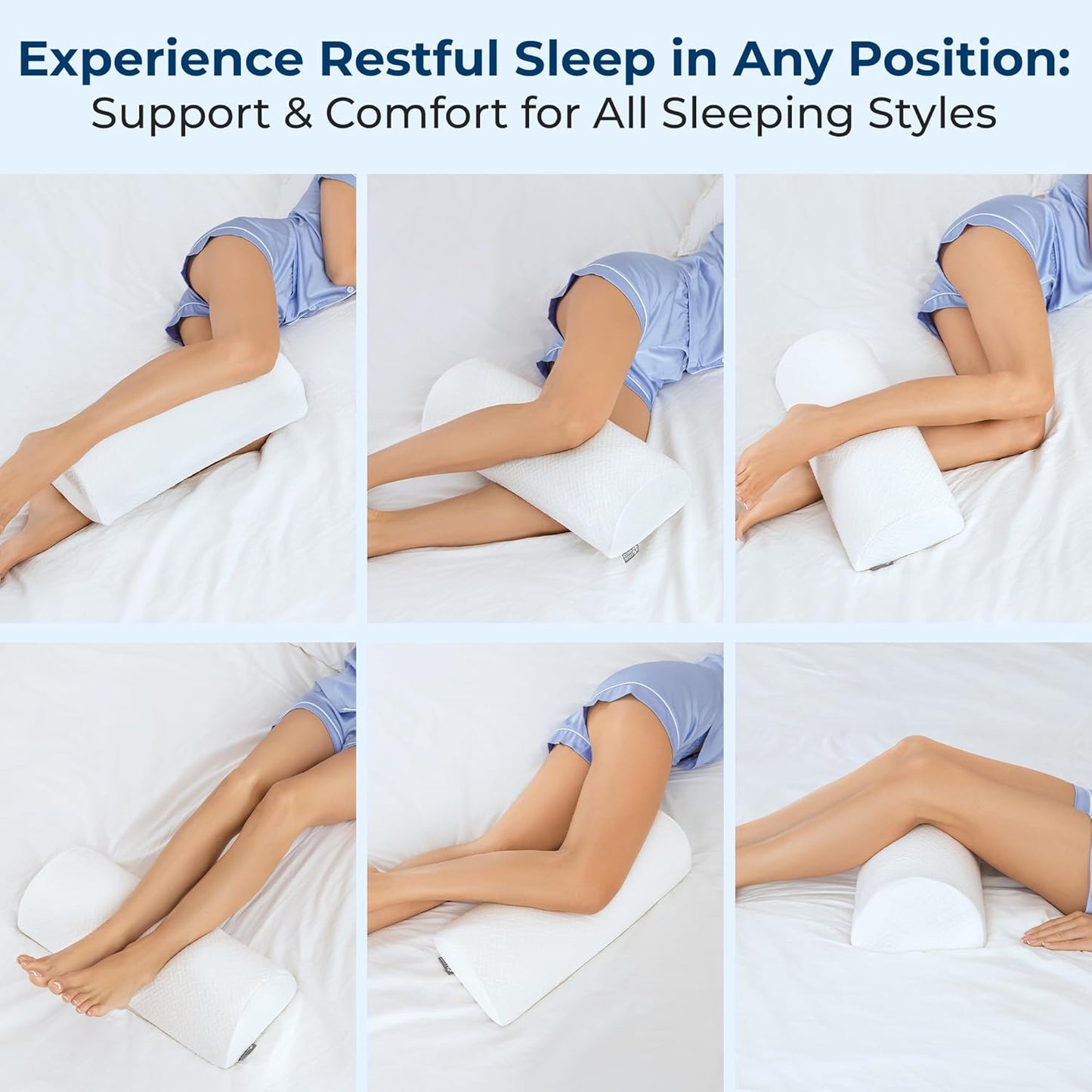 5 STARS UNITED Knee Pillow for Back Sleeping – Half Moon Bolster Pillow for Legs, Under Knee Pillow for Sleeping on Back, Memory Foam Leg Pillow for Back Pain, Gray