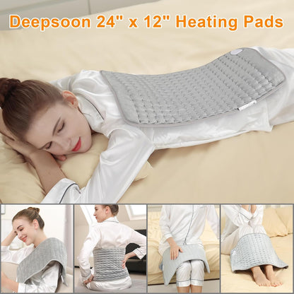 Deepsoon Heating Pad,Electric Heating Pads for Back,Neck,Moist Heating Pad for Abdomen Shoulder Knee Legs,Dry/Moist Heat&Auto Shut Off,Fathers Day Dad Gifts for Men Birthday,Light Gray,24x12 Inch