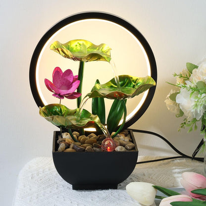 Tabletop Fountain 3-Tiers Leaf,11" Small Waterfall Fountains Indoor Water Fountain with Rocks and Ring Lights,Desktop Fountains for Meditation Relaxation for Bedroom Living Room Office