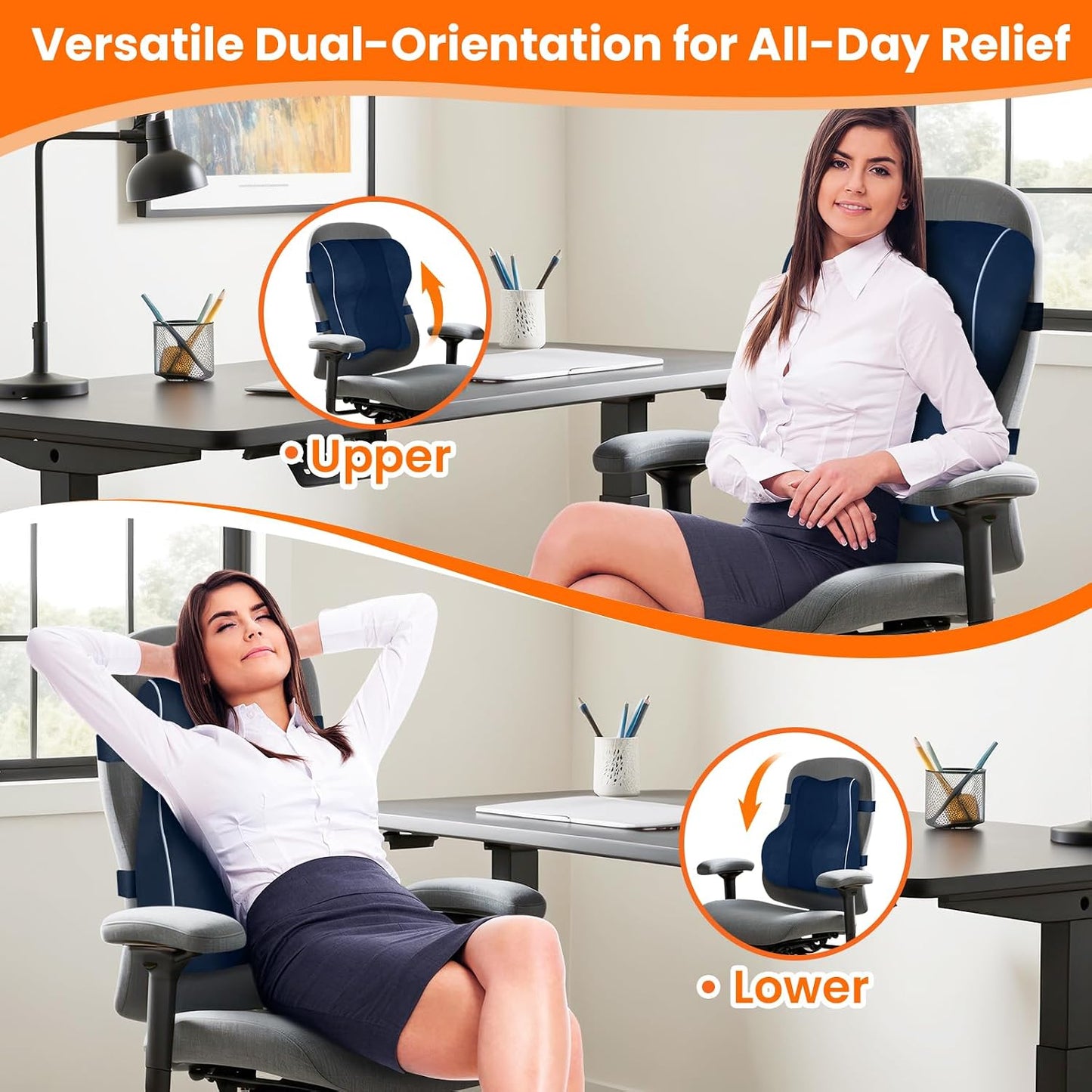 CloudBliss Ergonomic Lumbar Support Pillow – Memory Foam for Lower Back Pain Relief, Adjustable Straps & Mesh Cover for Office, Gaming, Car Seat & Home Essentials (Black)