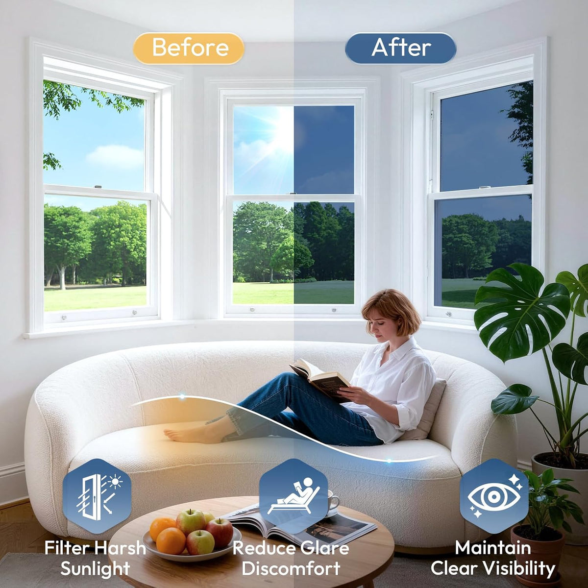 rabbitgoo Window Tint for Home with Tools, Black Silver, 17.5" x 78.7"