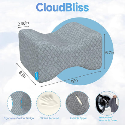 CloudBliss Knee Pillow for Side Sleepers-Cooling Leg Pillow for Side Sleeping, Memory Foam Knee Pillow for Hip Pain, Lower Back Pain, Sciatica Pain, Knee Wedge Pillow with Contour Design, White