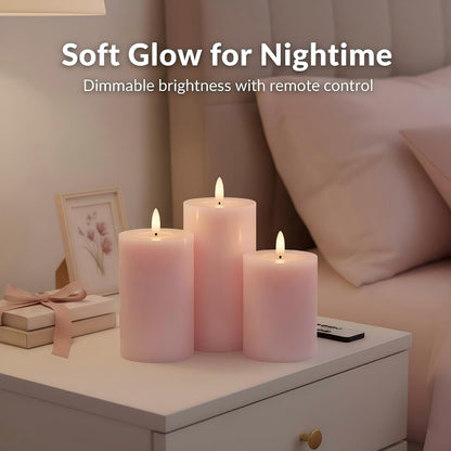 ANGELLOONG Flickering Flameless Candles, Realistic Battery Operated Candles with Remote and Timer, Set of 3 LED Candles for Fall Room Home Wedding Decor Centerpieces Table Party Christmas Decorations