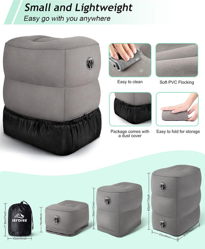 Inflatable Foot Rest Pillow, Kids Airplane Bed, Adjustable 3 Layers Height Leg Rest Pillow, Airplane Travel Essentials Great for Office, Home, Trains, Cars