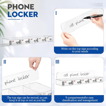 Threan 12 Slot Cell Phone Storage Box, Acrylic Clear Cell Phone Storage Cabinet Wall Mounted with Door, Locks and Keys for Office School Factory