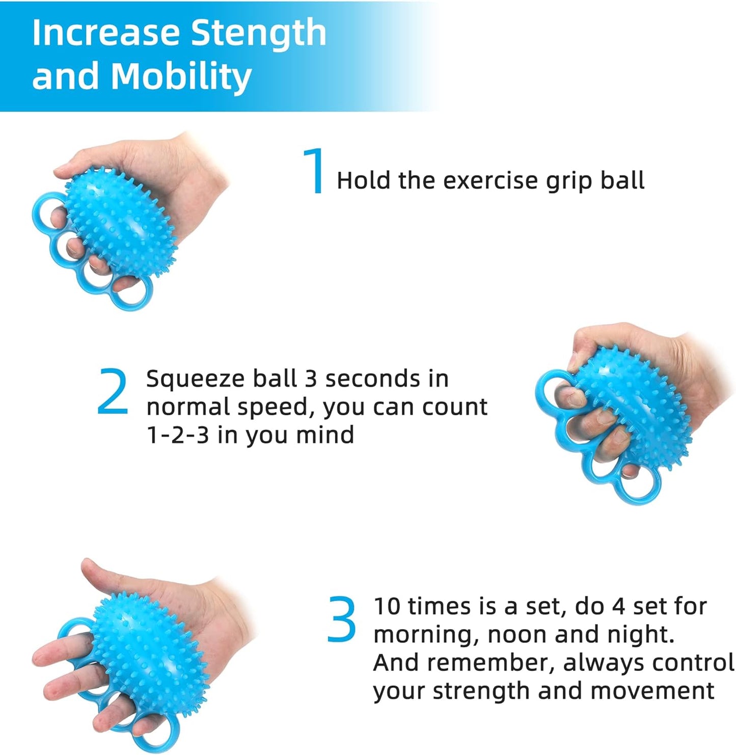 Hand Exercise Ball Finger Therapy Ball - Grip Strengthening, Improve Flexibility, Squeeze Stress Relief Balls, Resistance Strength Trainer for Hand