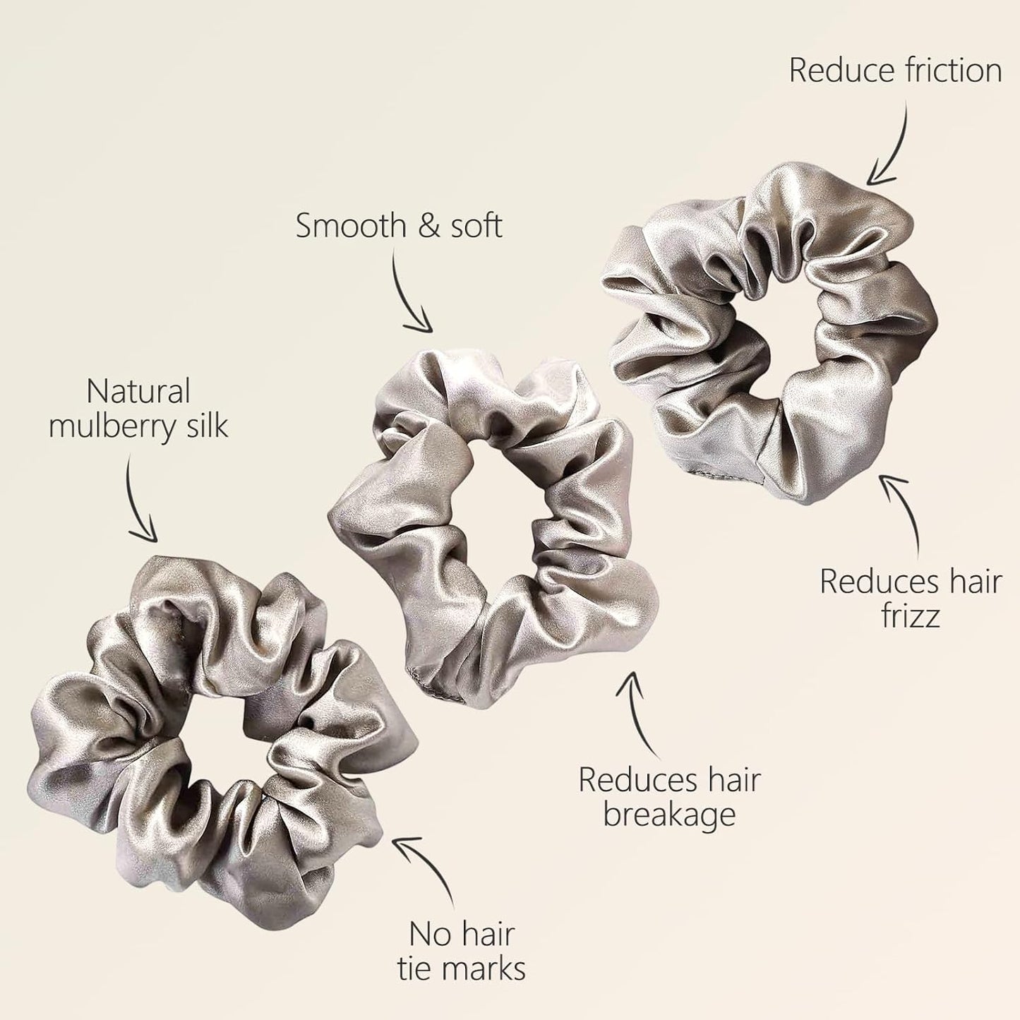 ZIMASILK 100% Mulberry Silk Hair Scrunchies, Best For Women And Girls’ Hair 19 Momme Elastic Hair Bands for Ponytail Holder Gentle And No hurt (3 Pack, Black)