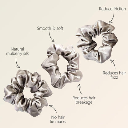ZIMASILK 100% Mulberry Silk Hair Scrunchies, Best For Women And Girls’ Hair 19 Momme Elastic Hair Bands for Ponytail Holder Gentle And No hurt (3 Pack, Black)