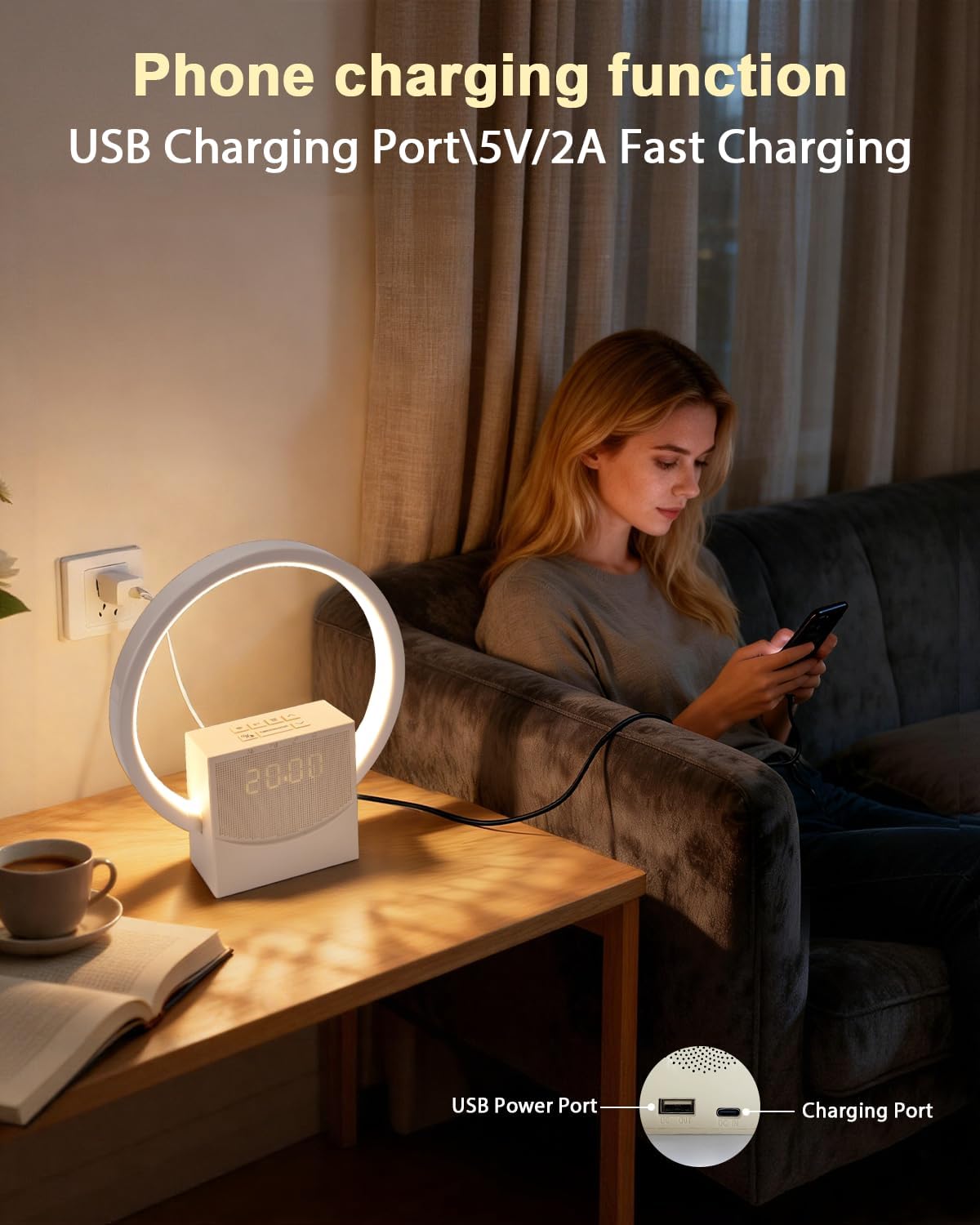 Wake Up Light Sunrise Alarm Clock for Heavy Sleepers Adults,White Noise Sound Machine with 8 Natural Sounds,Digital Alarm Clock with 3-Level Lighting,30/60/90 Timer,Snooze,USB Charger Port
