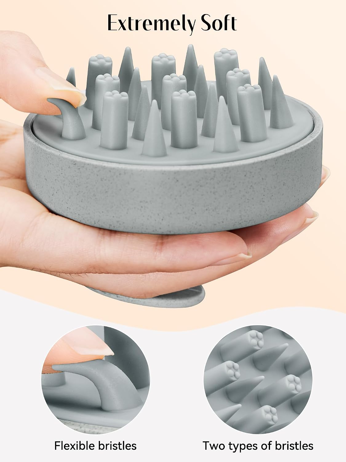 HEETA Hair Scalp Massager for Hair Growth, Shampoo Brush, Scalp Scrubber Exfoliator with Soft Silicone Bristles for Dandruff Removal to Relieve Stress, Wet Dry Use Updated Material, Beige