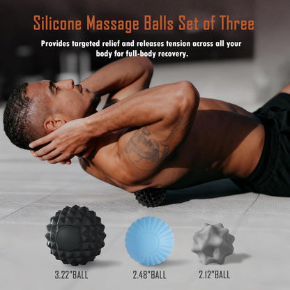 Silicone 3-Piece Massage Ball Set - Peanut, Textured and Spiky Lacrosse Balls to Relieve Tension,Muscle Knots & Plantar Fasciitis with Deep Tissue Release for Foot,Back,Hip,Arm & Legs